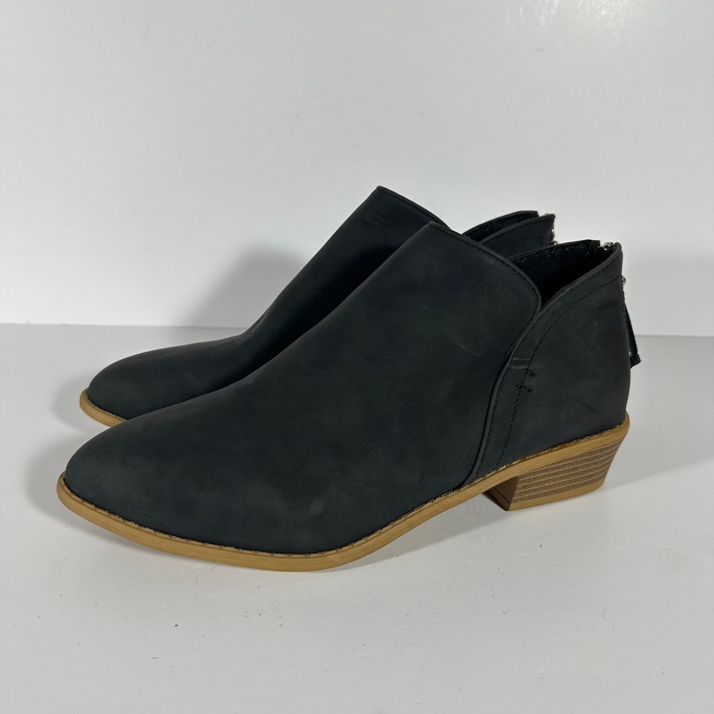 Black Matte Ankle Boots Back Zip Almond Toe Block Heel Booties Size 42/US 11.5